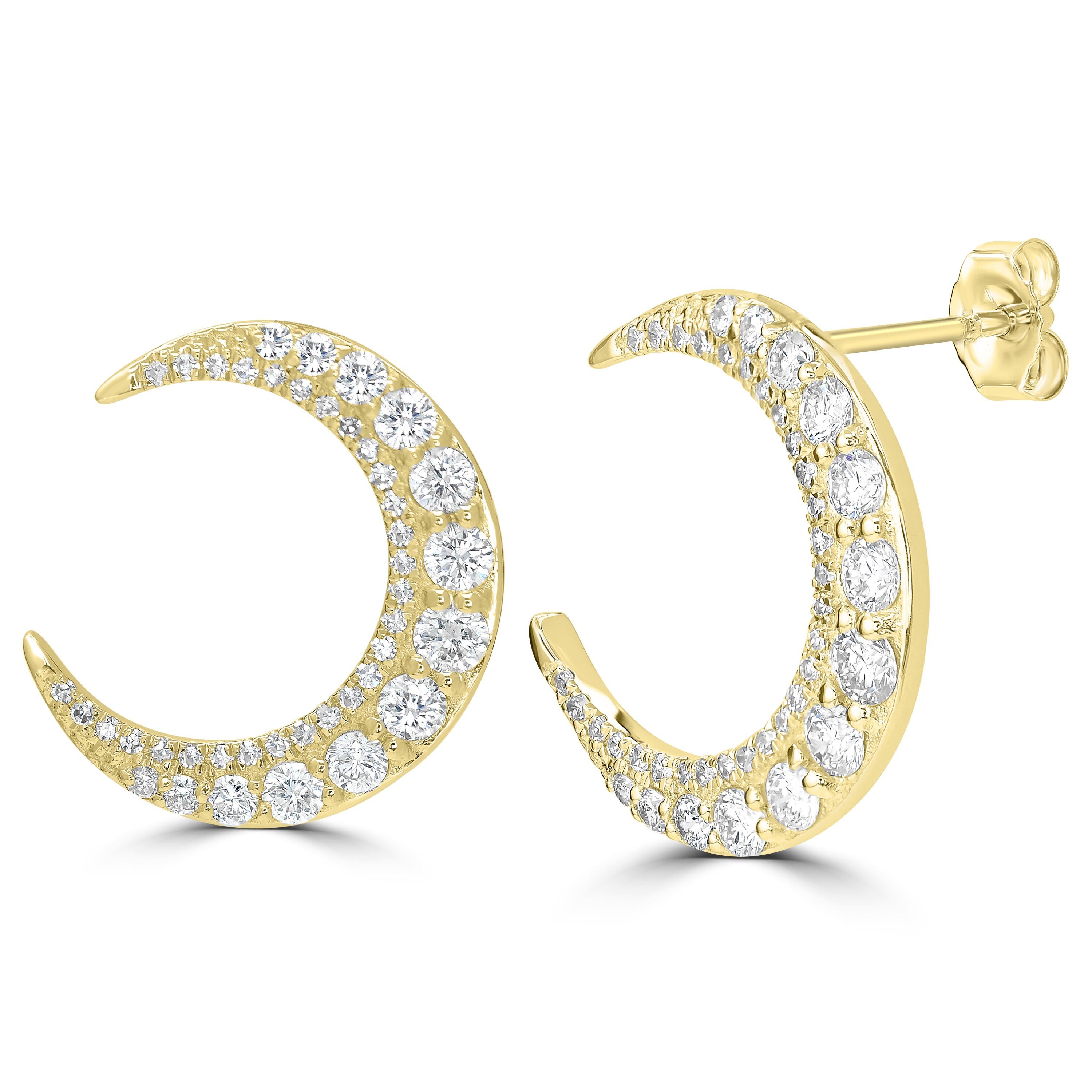 Diese Ohrringe mit echten Diamanten sind ein kosmischer Blickfang. Ein atemberaubendes Stück, besetzt mit 0,5 Karat runden Diamanten im Vollschliff in 14 Karat Gold.

Bitte folgen Sie der Luxury Jewels Storefront, um die neuesten Kollektionen und