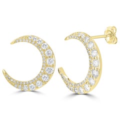 Luxle .95 Cttw. Natural Diamond Crescent Moon Stud Earrings in 14k Yellow Gold