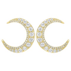 Luxle .95 Cttw. Natural Diamond Crescent Moon Stud Earrings in 14k Yellow Gold