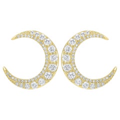 Luxle 7/8 Cttw. Diamond Crescent Moon Stud Earrings in 14k Yellow Gold