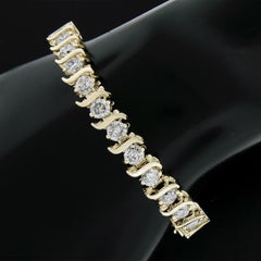 14K Gold 7" 8.80ctw Round Prong Diamond "S" Link Line Tennis Bracelet