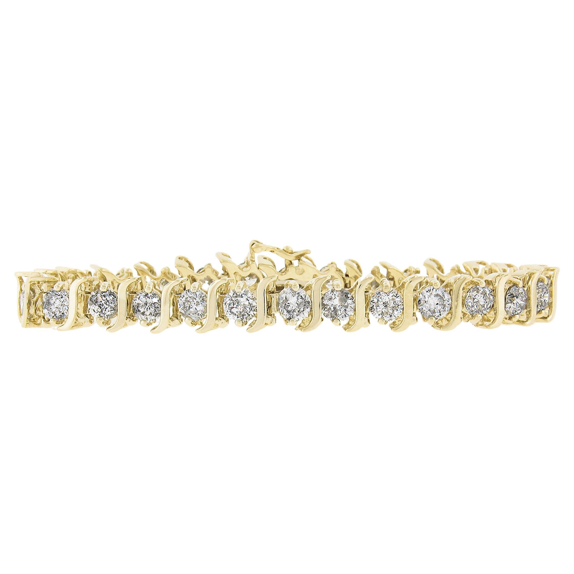 14K Gold 7" 8.80ctw Round Prong Diamond "S" Link Line Tennis Bracelet For Sale