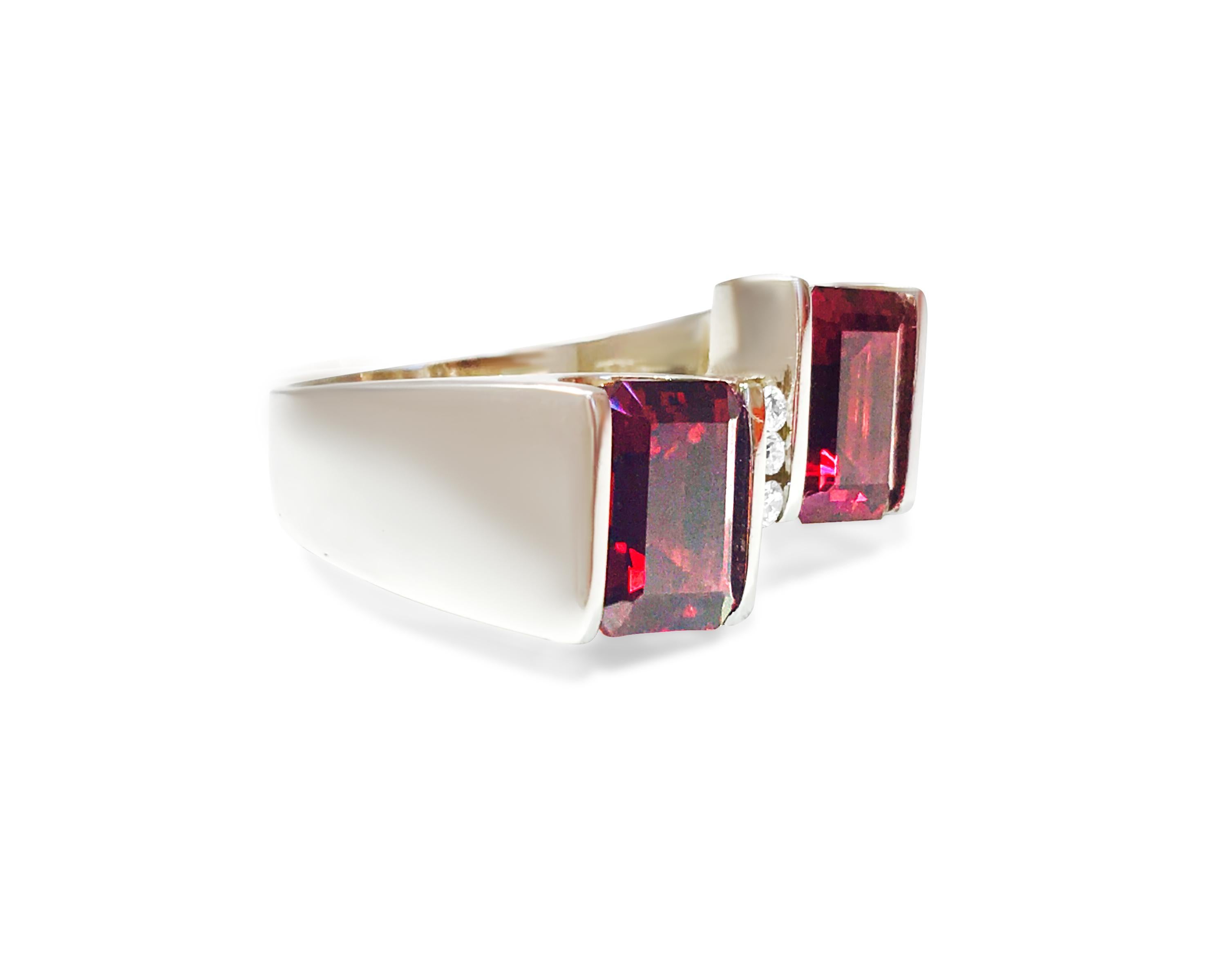 Retro 14K Gold, 7 Carat Natural Garnet and Diamond Ring. For Sale