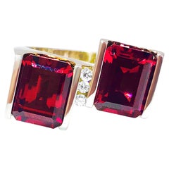 14K Gold, 7 Carat Natural Garnet and Diamond Ring.