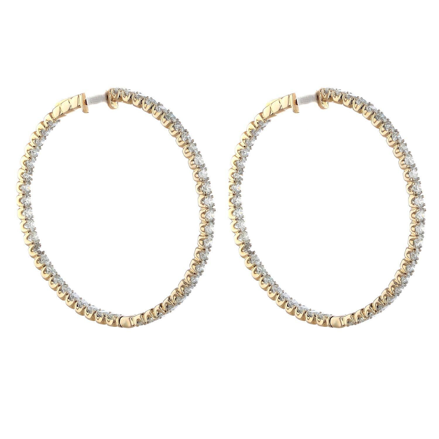 14 Karat Gold 7.15 Carat Diamond Hoop Earrings In New Condition In New York, NY