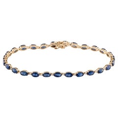 14K Gold 7.29ctw Sapphire & Diamond Link Bracelet - Fine Statement Jewelry