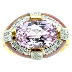 14k Gold 8 Carat Kunzite Diamond Ring Mother of Pearl Ring