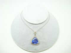 14K Gold 8.94ct Trillion Cut Genuine Natural Tanzanite Pendant w/Diamonds #J2840