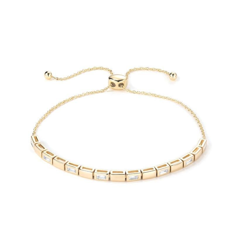 Pulsera de Diamantes Ajustable Barra Baguette Oro 14K Moderno en venta