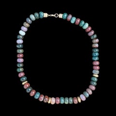 14k Gold Agate Rondelle Beaded Necklace, 16.5”