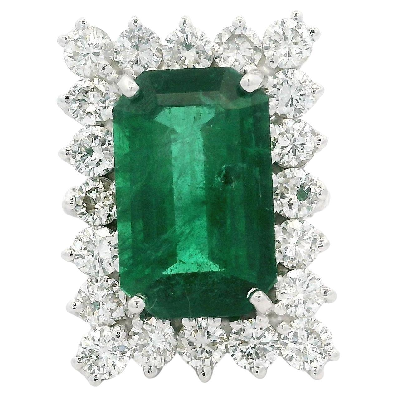 14k Gold AGL 6.9ctw Elongated Rectangular Emerald & Diamond Halo Cocktail Ring