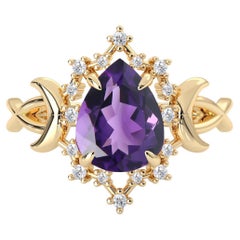 14k Gold Alice Star & Moon Pear Cut Amethys Diamond Magic Engagement Ring