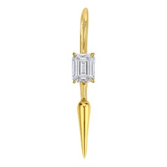 14k Gold AMANDA PEARL Emerald Cut Ethical Diamond Drop Earring - single