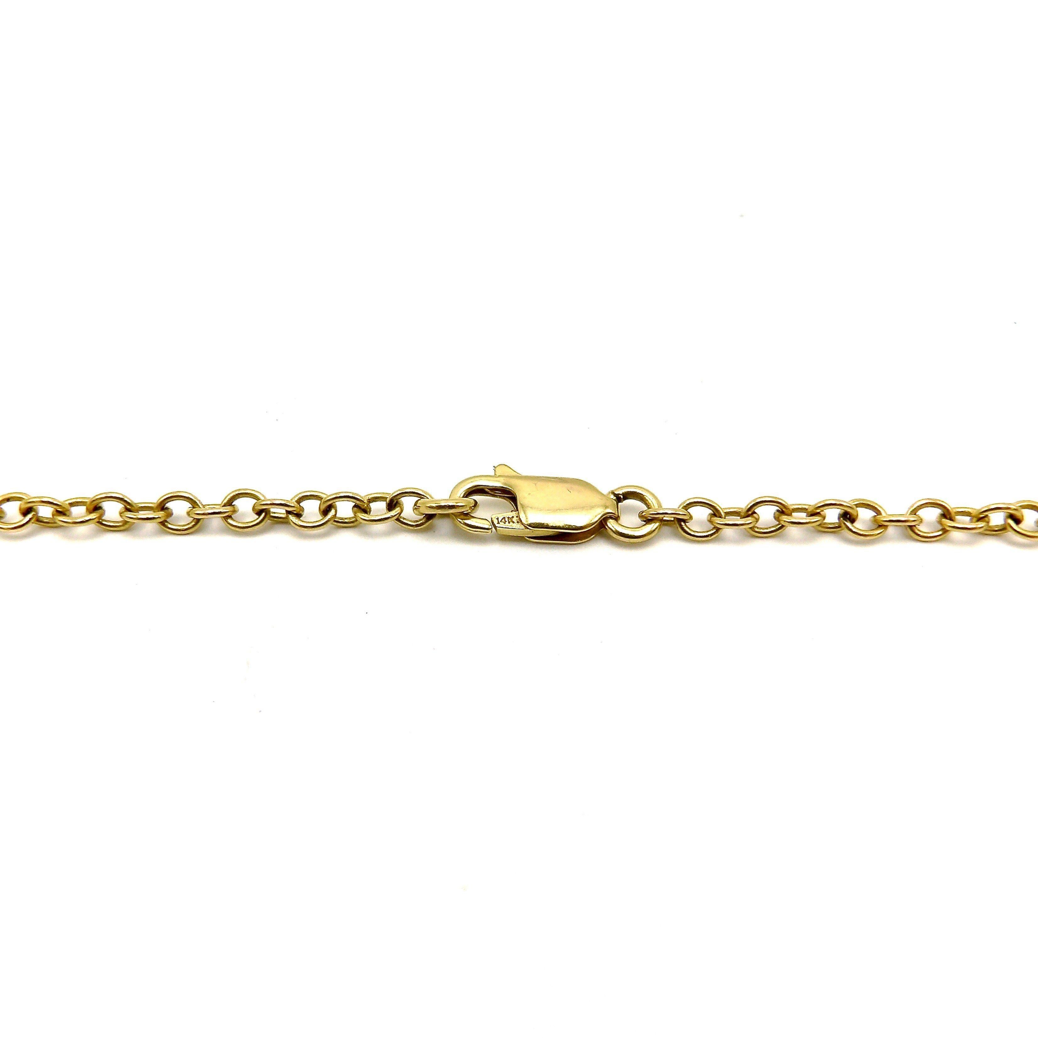 14K Gold  Amber Glass Oval Link Station Necklace Chain For Sale 4