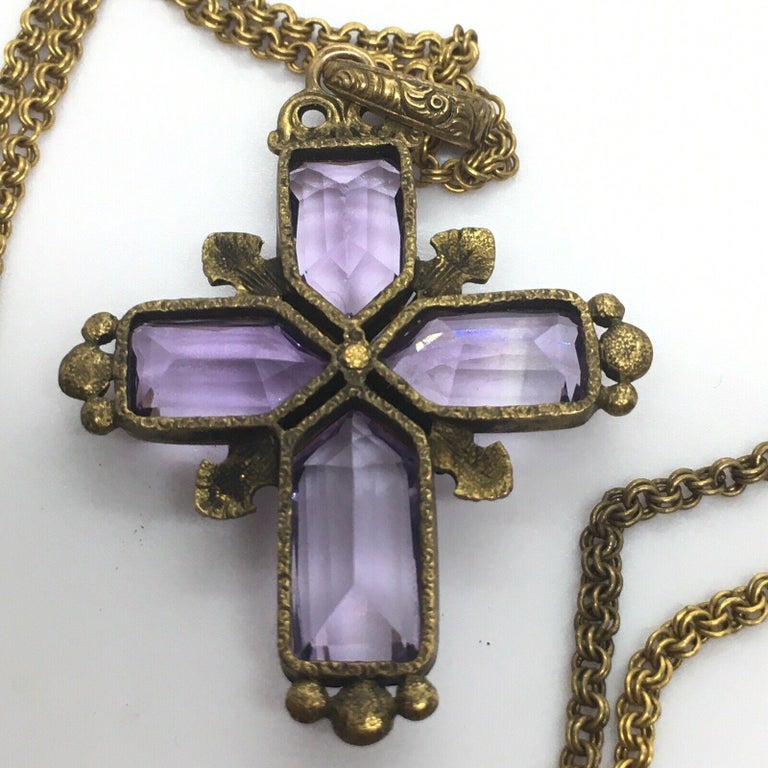 14k Gold American Georgian era Natural Amethyst Diamond Cross Antique ...