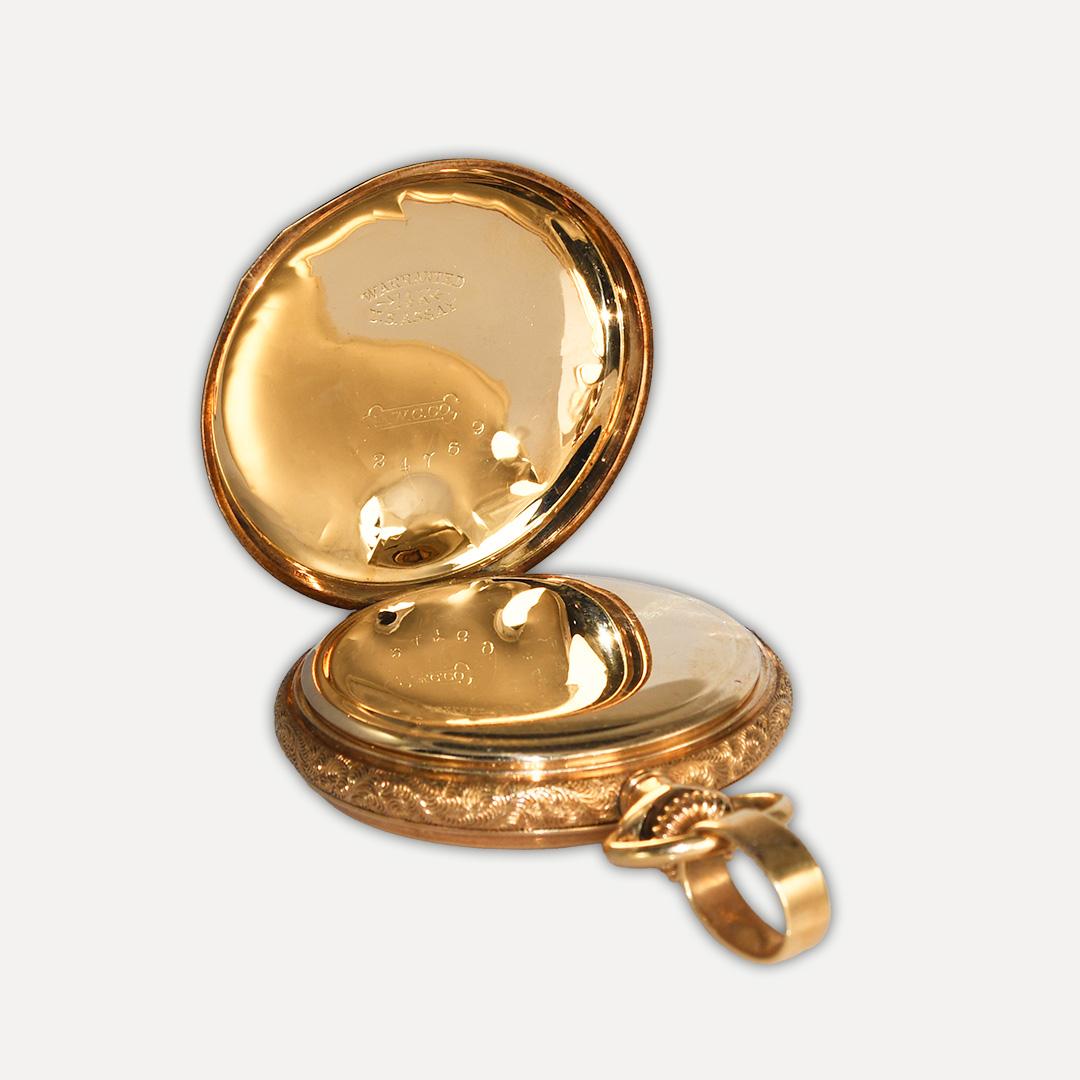 Montre de poche Waltham américaine en or 14 carats Excellent état - En vente à Laguna Beach, CA
