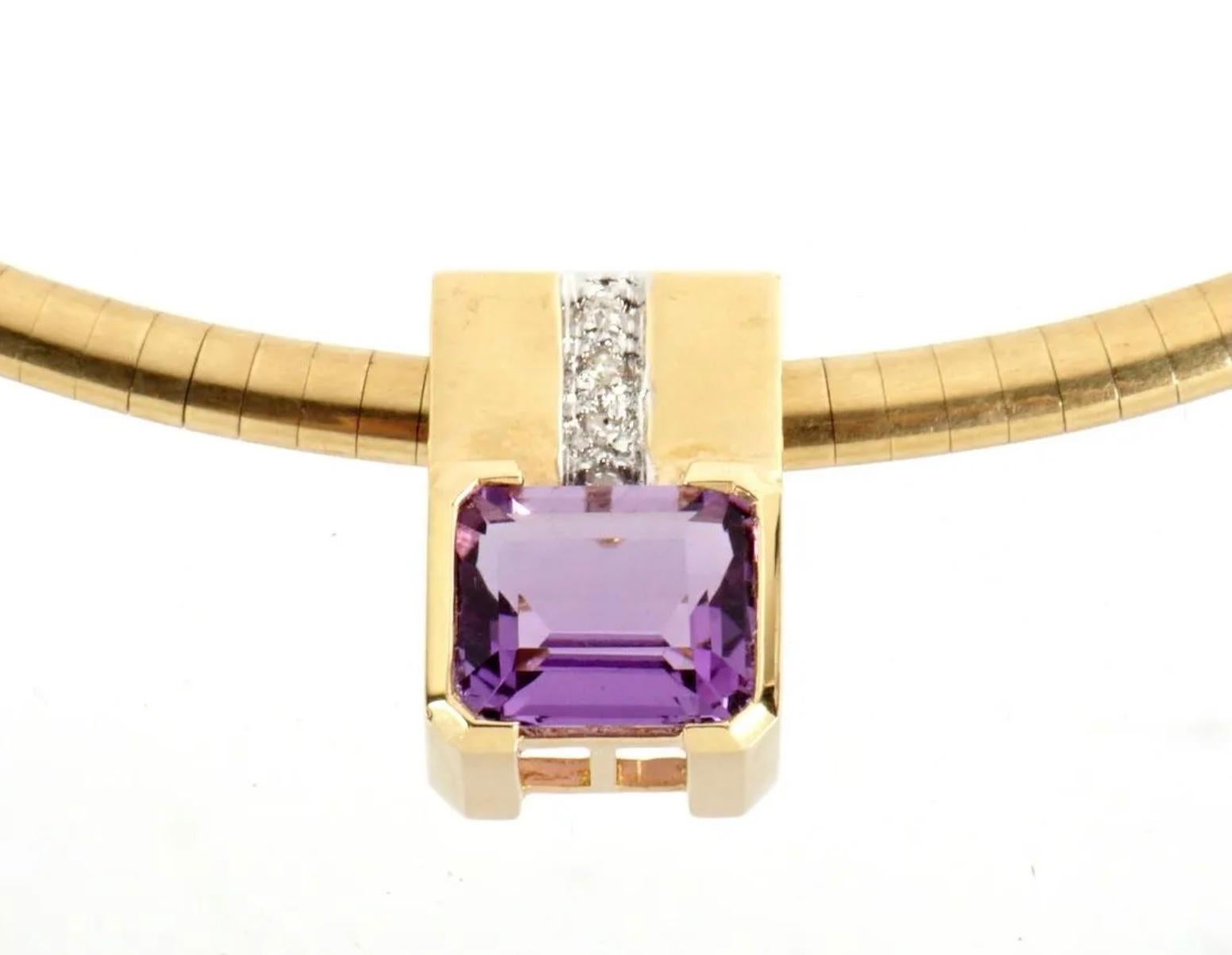 14k Gold, Amethyst, and Diamonds Omega Necklace 21 grams 16.5