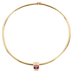 14k Gold, Amethyst, and Diamonds Omega Necklace 21 grams