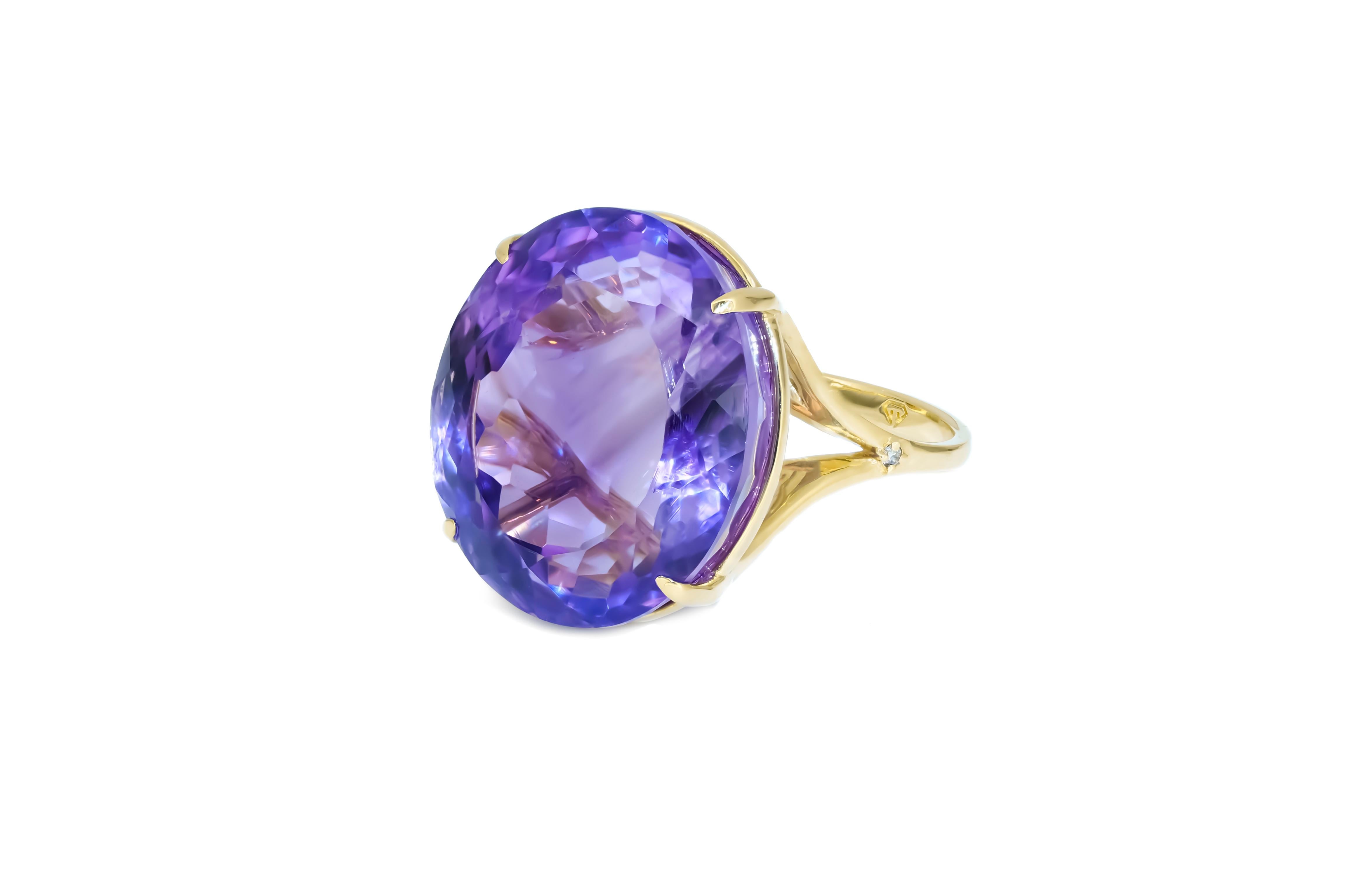 14k gold Amethyst and diamonds ring.  In New Condition For Sale In Istanbul, TR