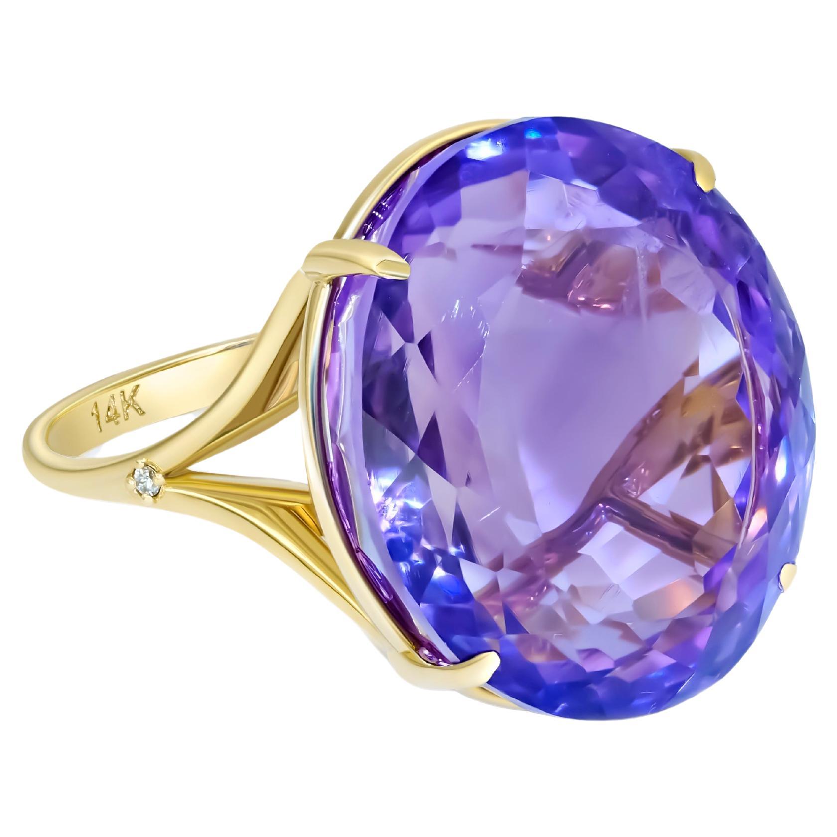 14k gold Amethyst and diamonds ring.  For Sale