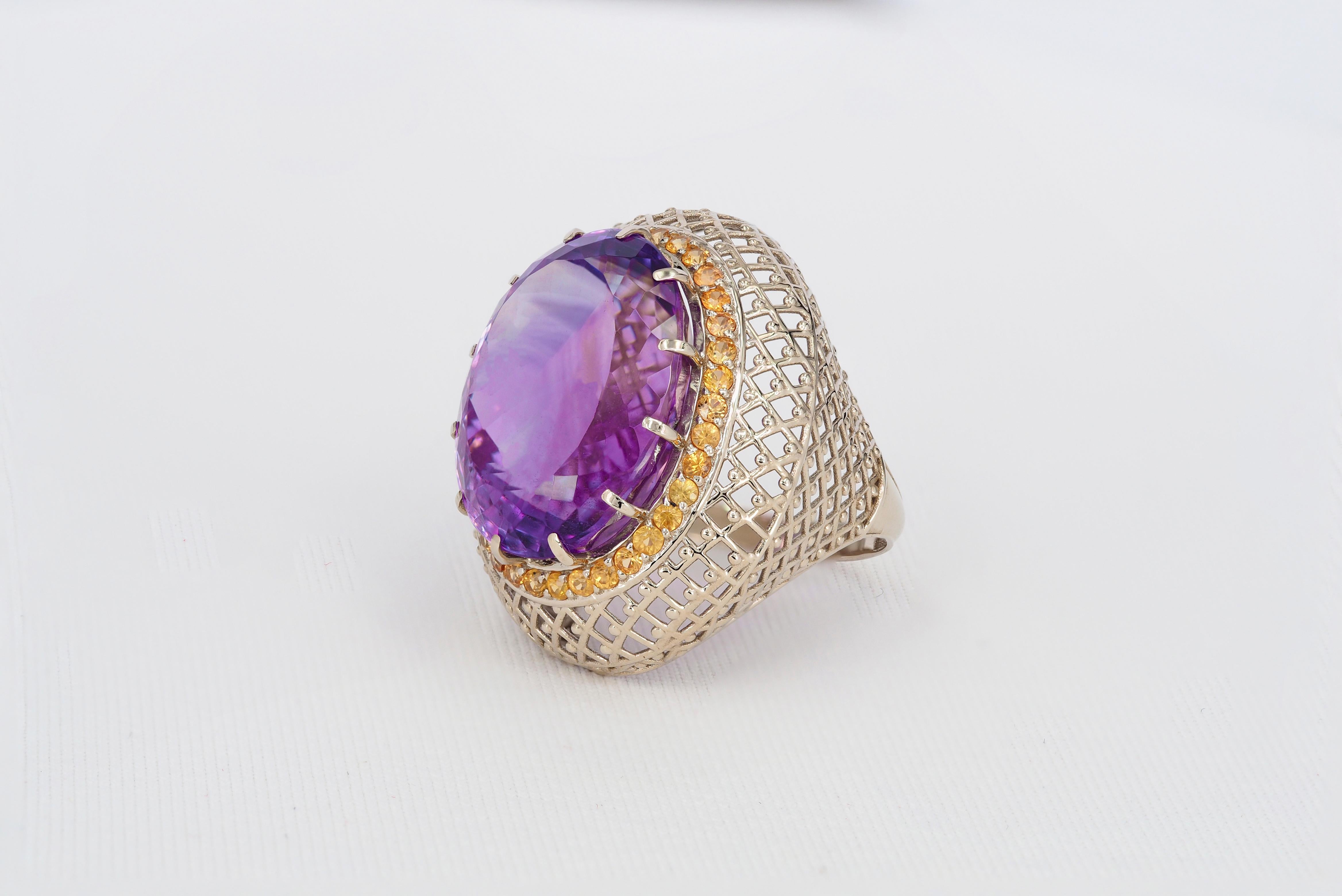 For Sale:  14k Gold Amethyst Cocktail Ring with Sapphires 4