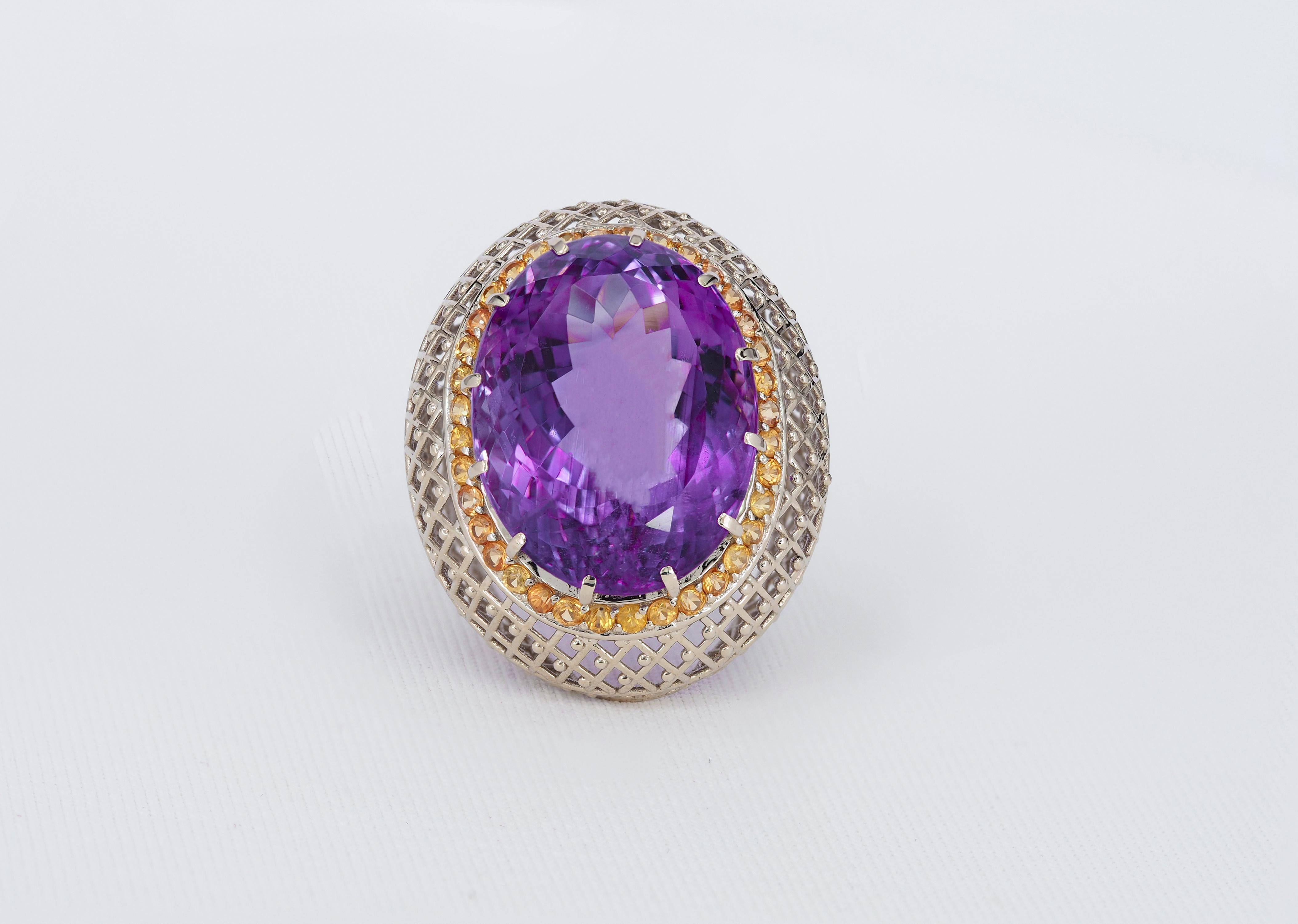 For Sale:  14k Gold Amethyst Cocktail Ring with Sapphires 5