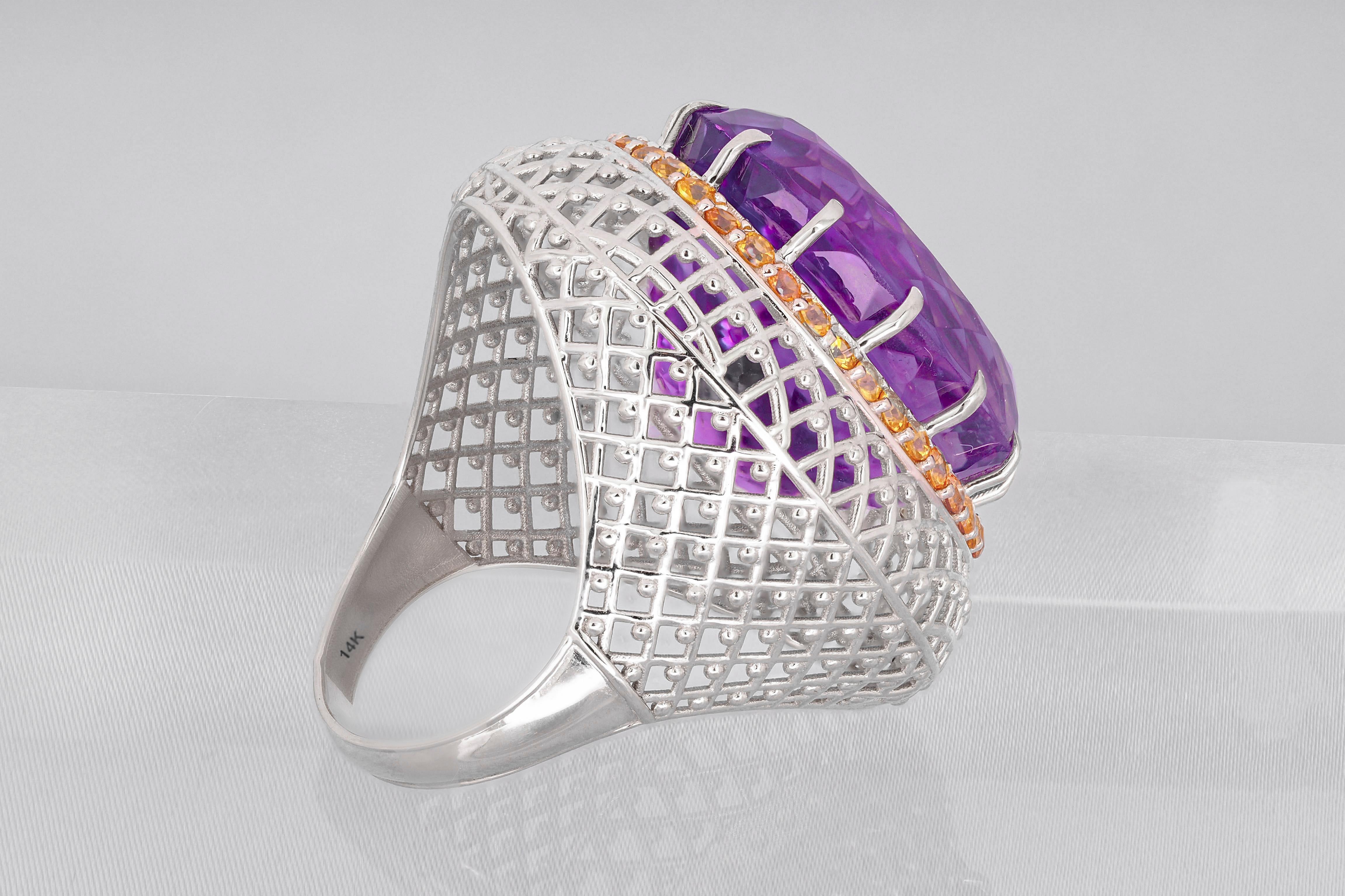 For Sale:  14k Gold Amethyst Cocktail Ring with Sapphires 6