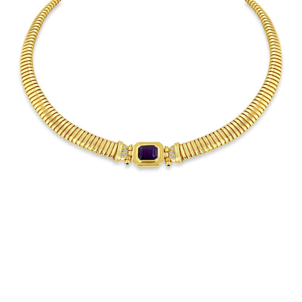 Women's or Men's 14k Gold Amethyst Collar Necklace For Sale