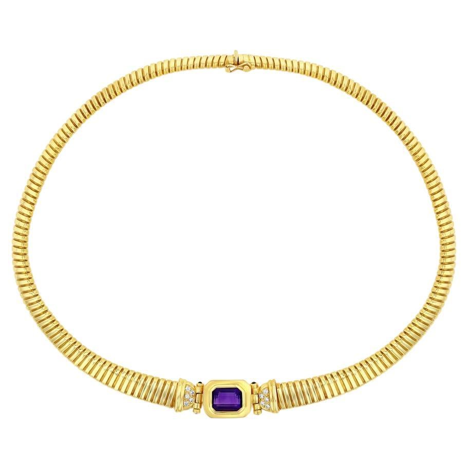 14k Gold Amethyst Collar Necklace For Sale