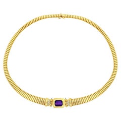 Retro 14k Gold Amethyst Collar Necklace