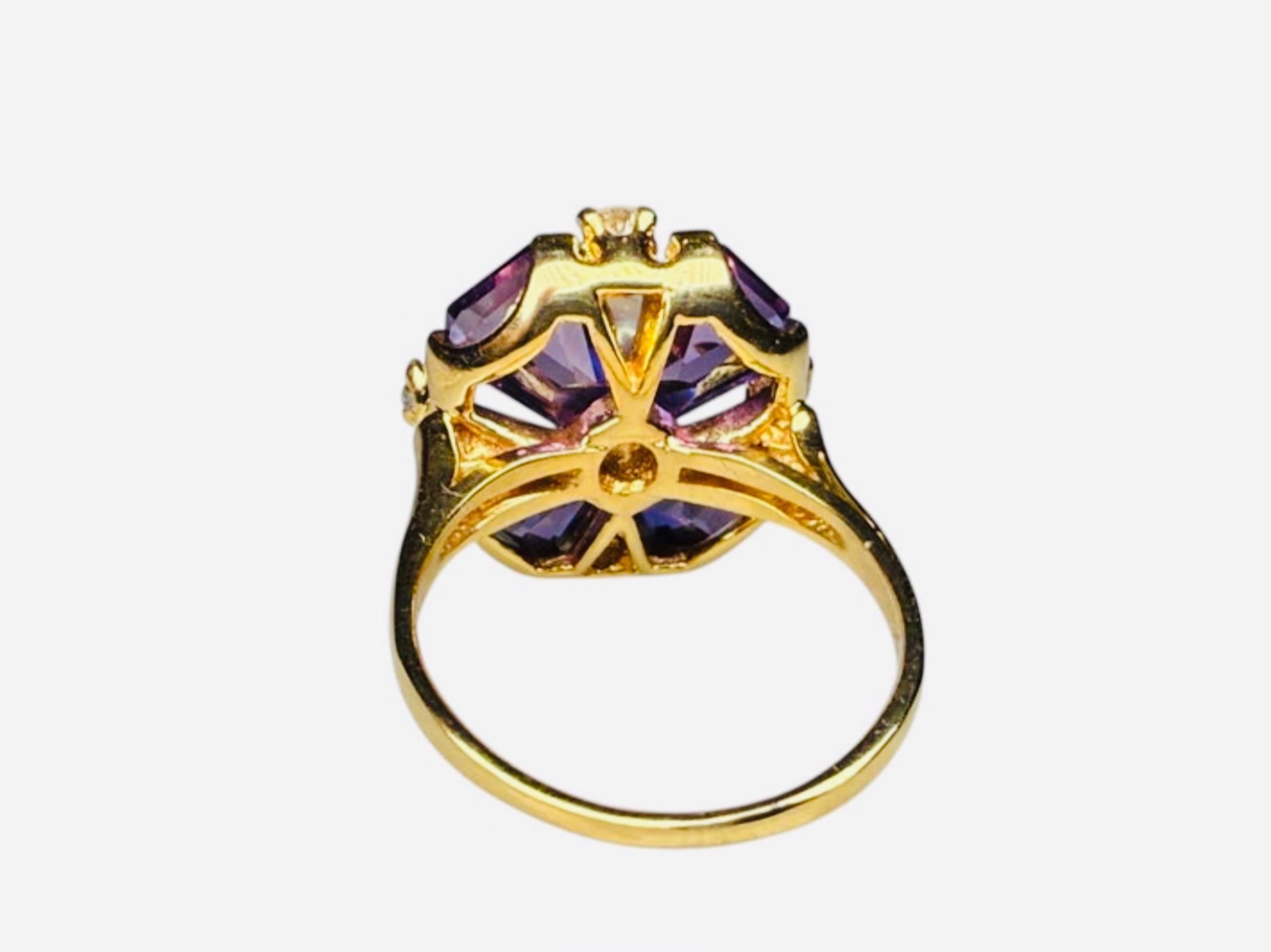 14K Gold Amethyst, Diamanten und Perlen Ring (Art nouveau) im Angebot