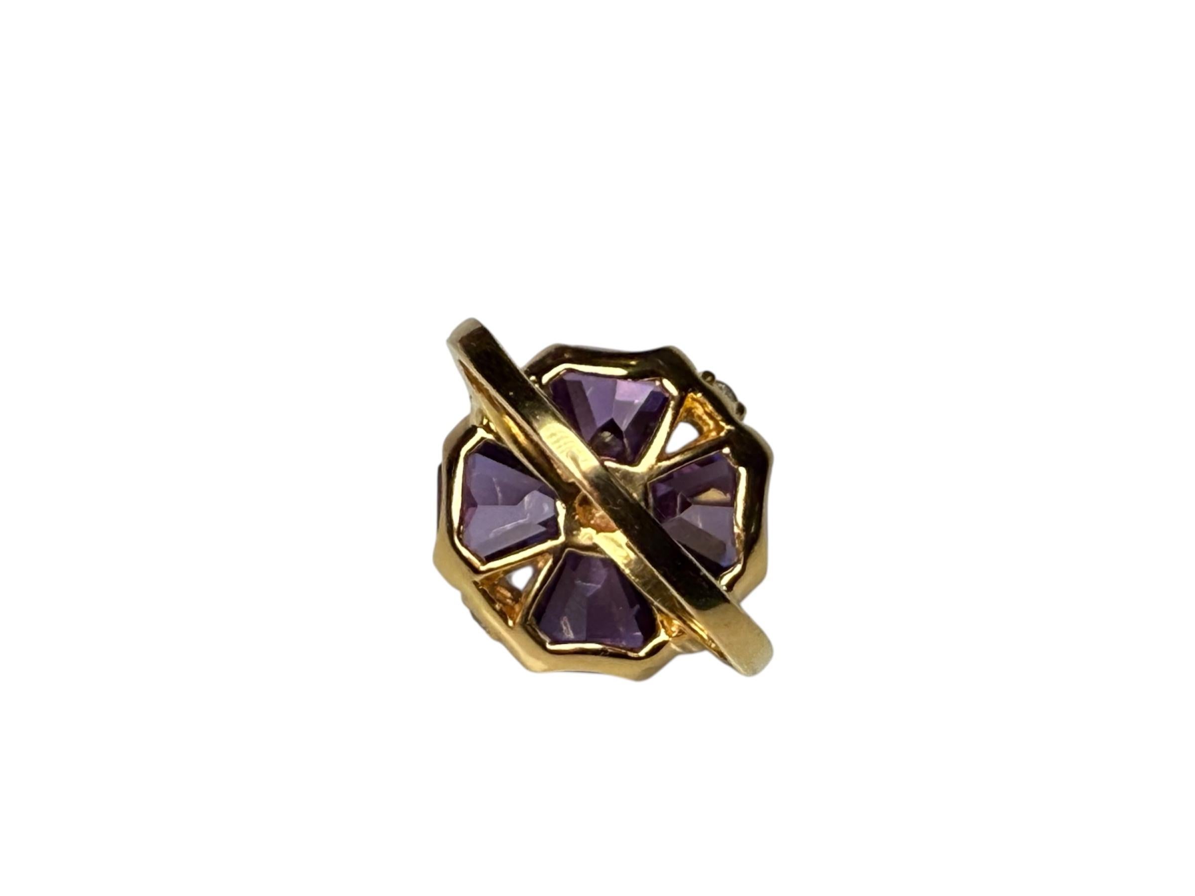 14K Gold Amethyst, Diamanten und Perlen Ring im Angebot 3