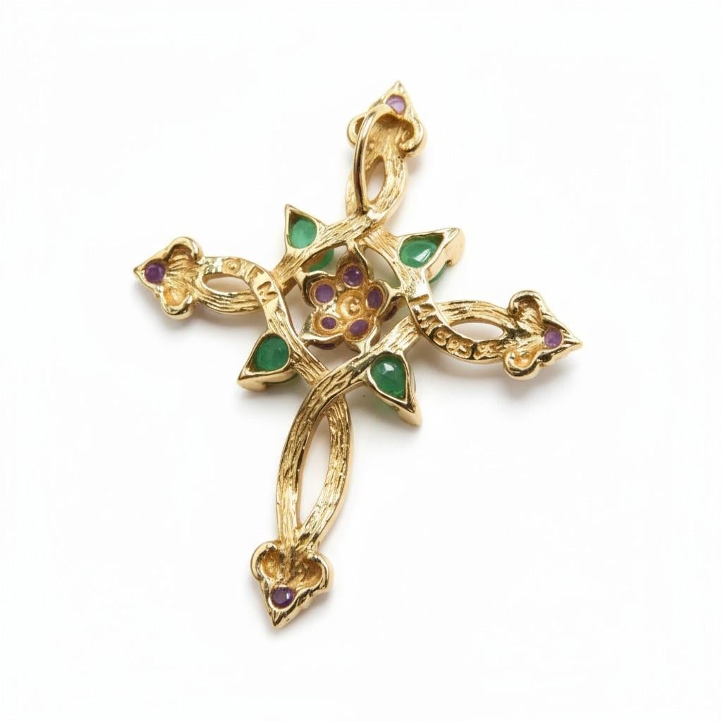 14k Gold Amethyst Smaragd Diamant Vintage Anhänger von House of Igor Carl Fabergé (Retro) im Angebot