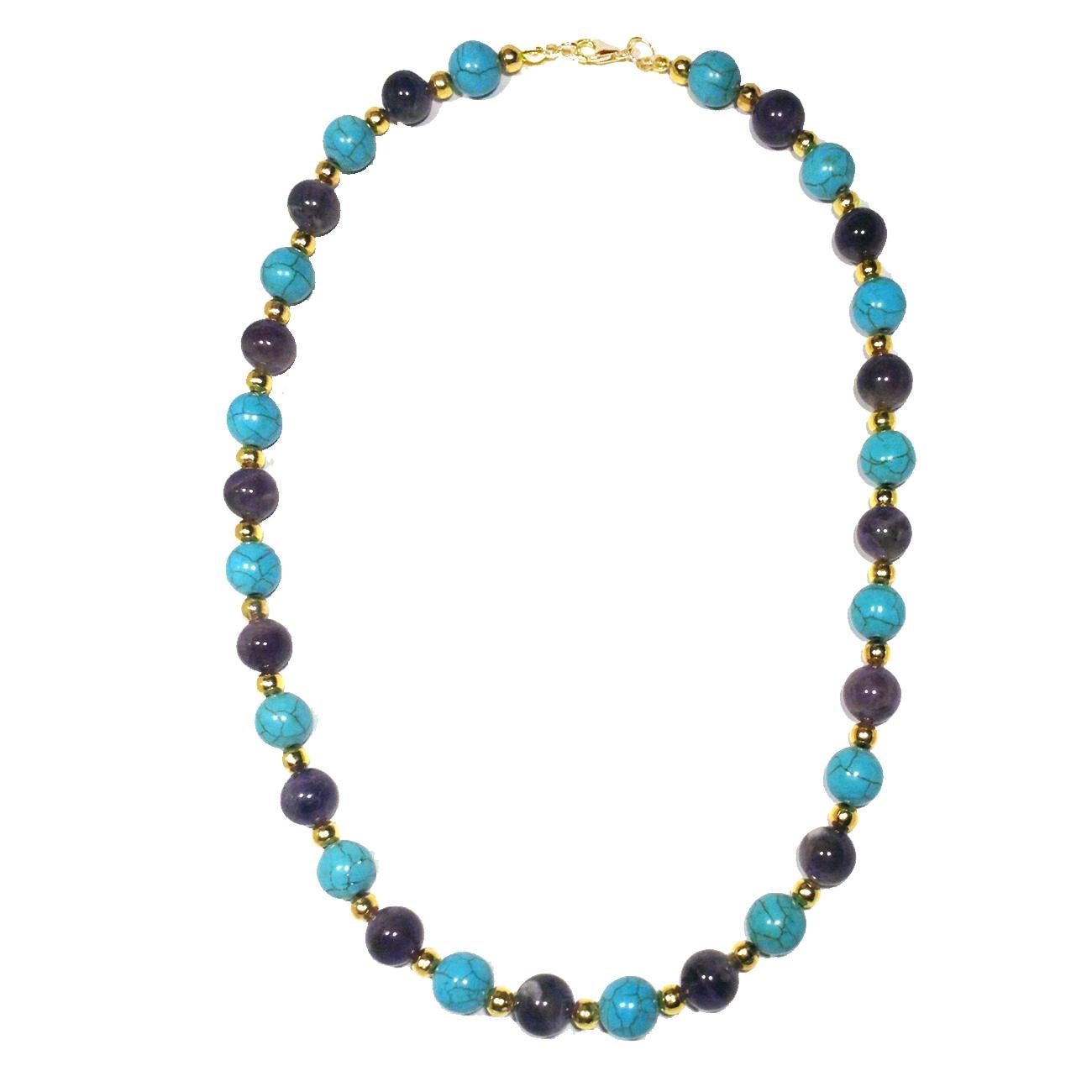 Modern 14k gold amethyst howlite beaded necklace For Sale