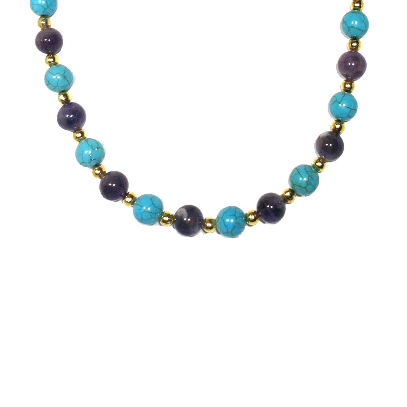 Bead 14k gold amethyst howlite beaded necklace For Sale