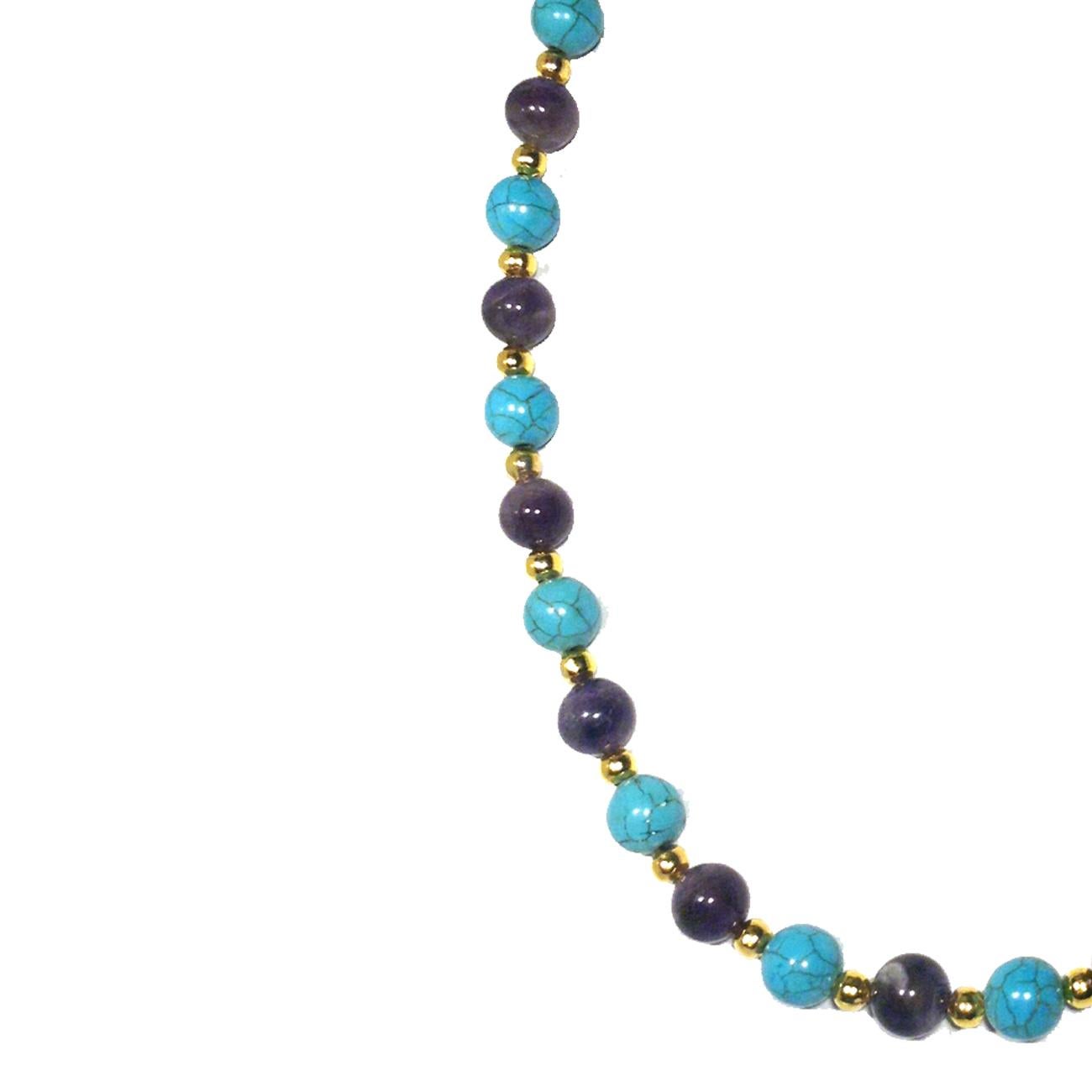 14k gold amethyst howlite beaded necklace In New Condition For Sale In London, GB