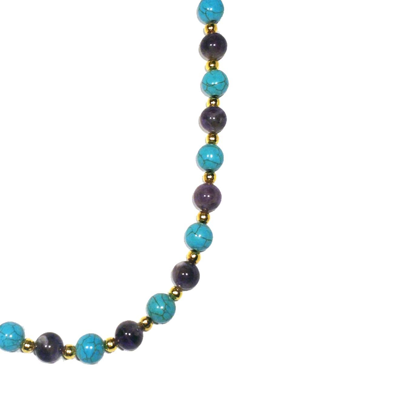 Women's 14k gold amethyst howlite beaded necklace For Sale