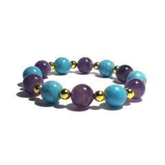 Bracelet stretch en or 14k avec perles d'améthyste et de howlite