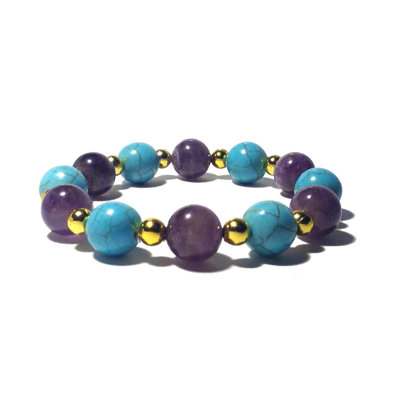 14k Gold Amethyst howlite Perlen stretch-Armband im Zustand „Neu“ im Angebot in London, GB