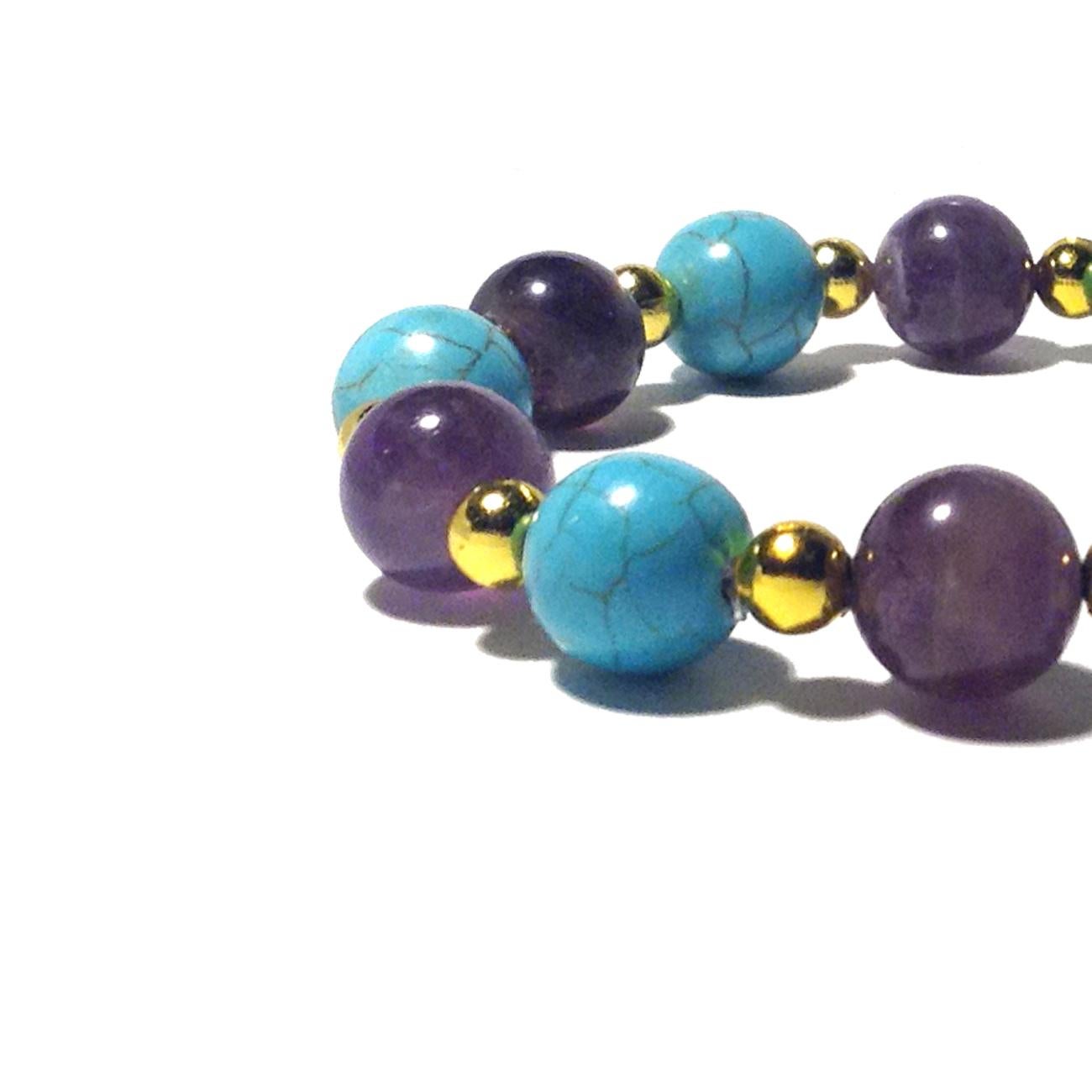 14k Gold Amethyst howlite Perlen stretch-Armband Damen im Angebot