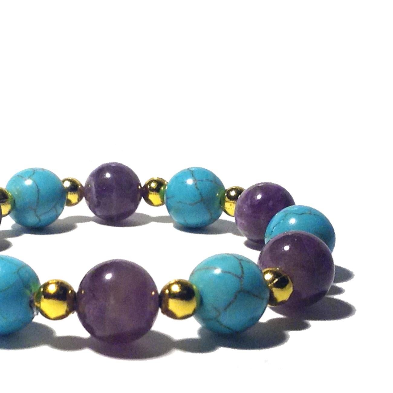14k Gold Amethyst howlite Perlen stretch-Armband im Angebot 1