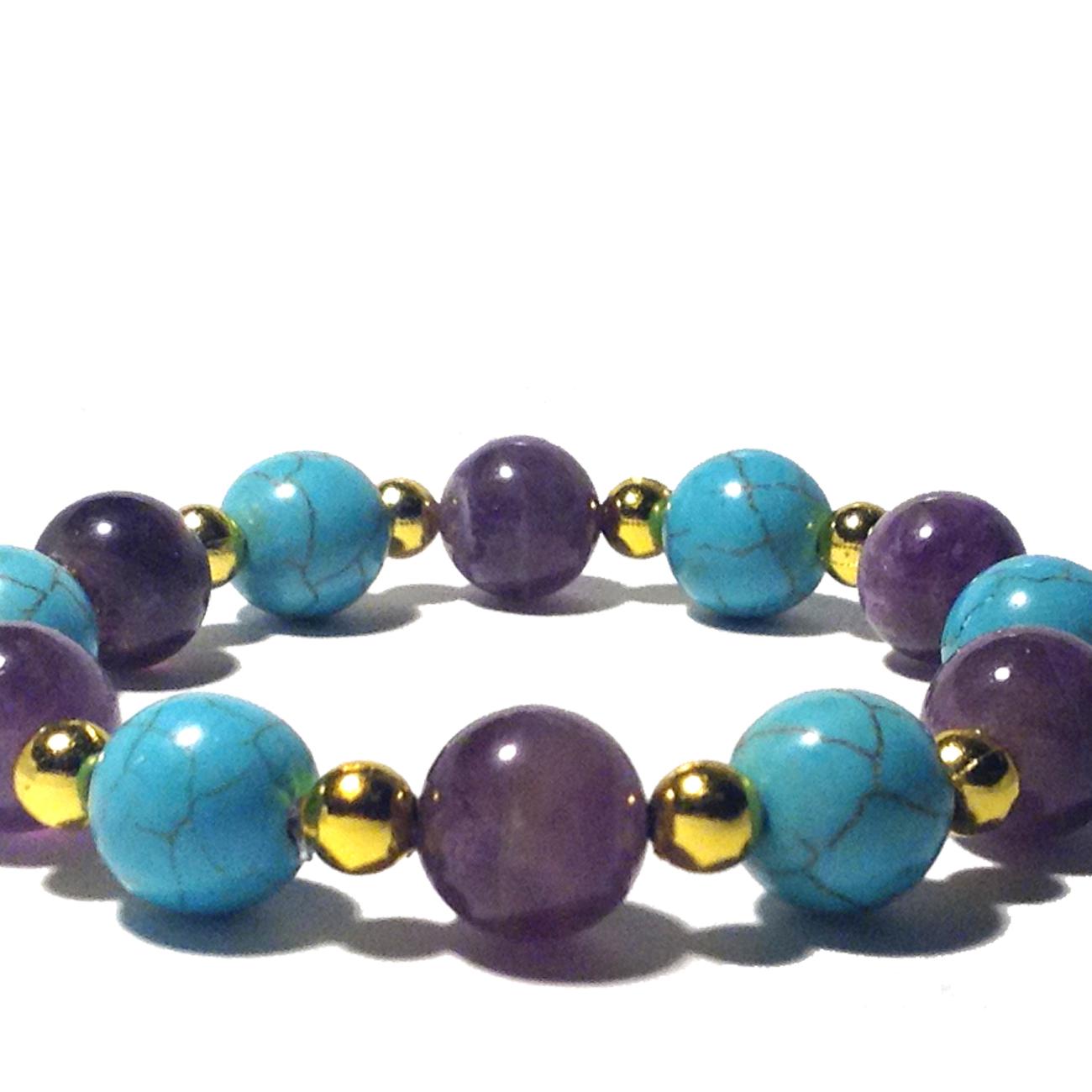 14k Gold Amethyst howlite Perlen stretch-Armband im Angebot 2