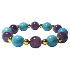 14k gold amethyst howlite beaded stretch bracelet