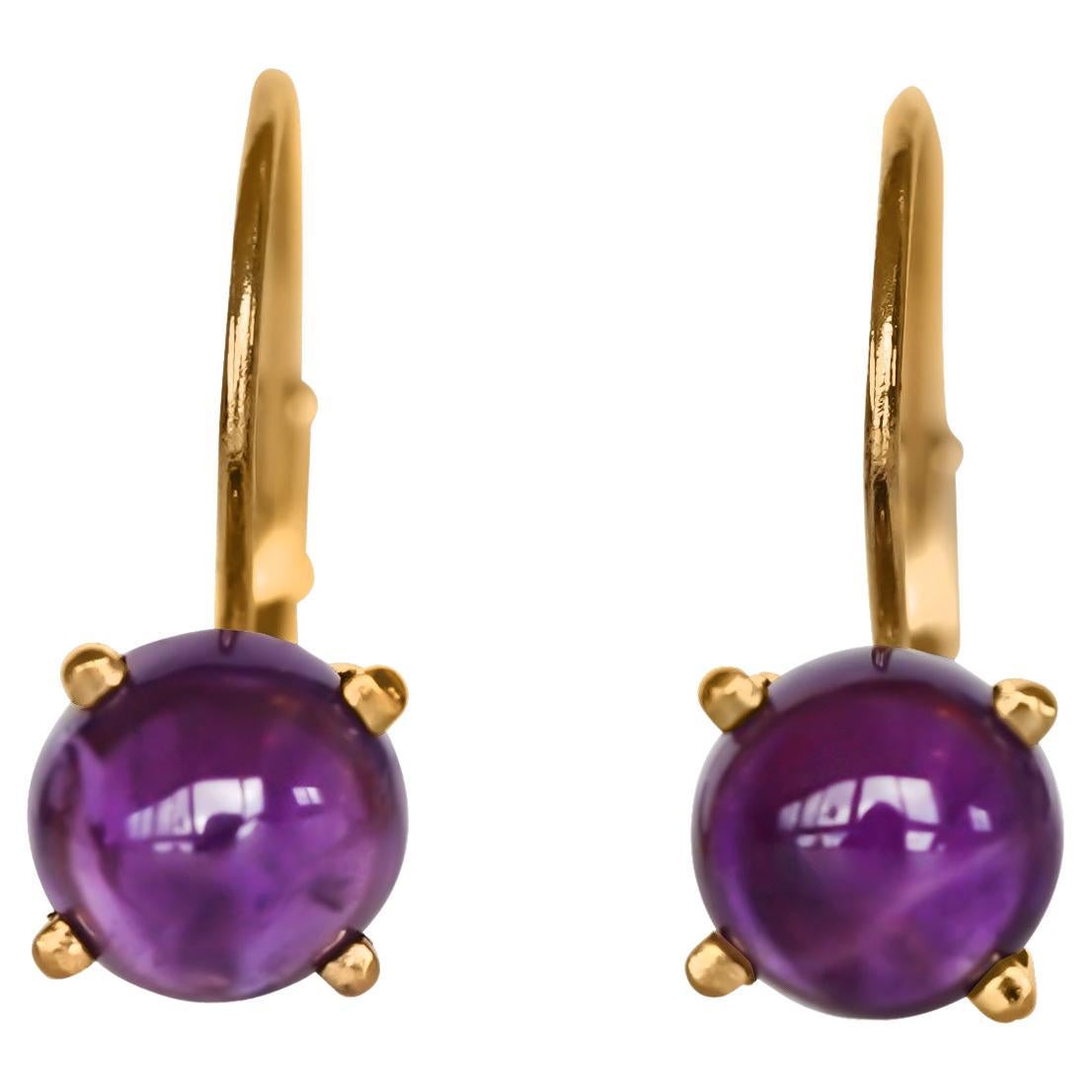 2.00 Carat Amethyst Cabochons 14K Yellow Gold Earrings For Sale