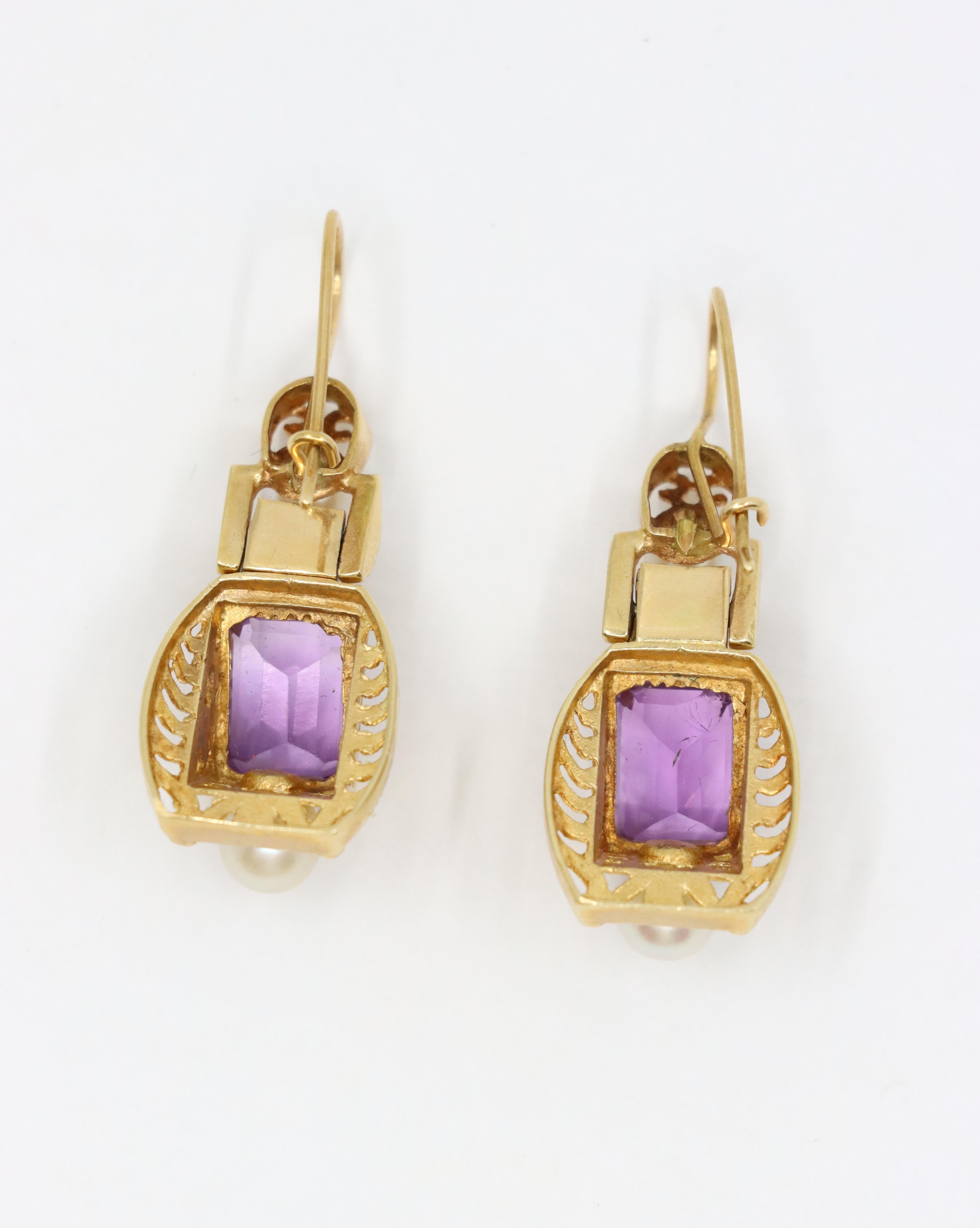 14K Gold Amethyst Pearl Earring For Sale 2