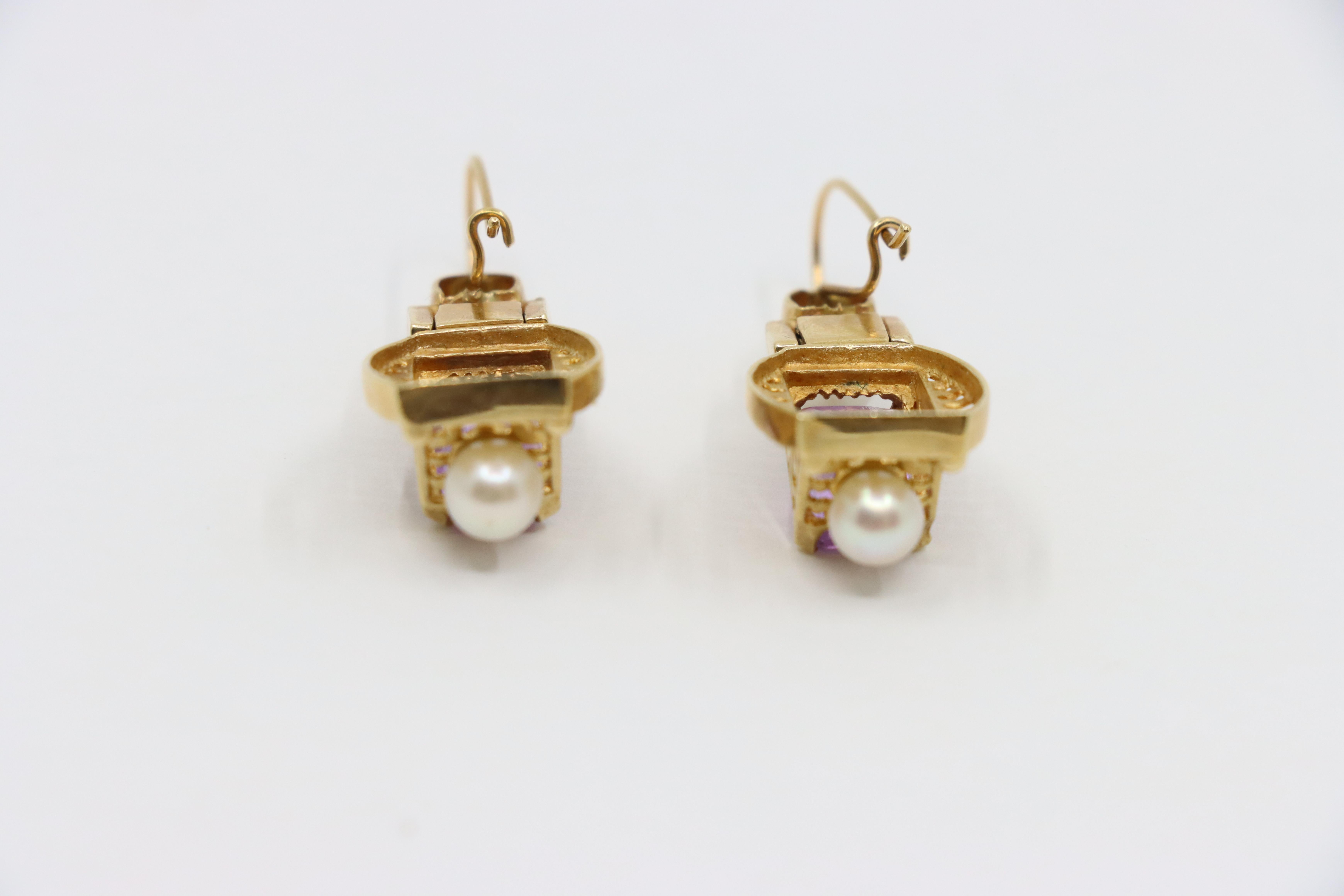 14K Gold Amethyst Pearl Earring For Sale 4