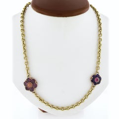 14k Gold Amethyst Rhodolite Garnet Tourmaline & Coral Floral Long Necklace