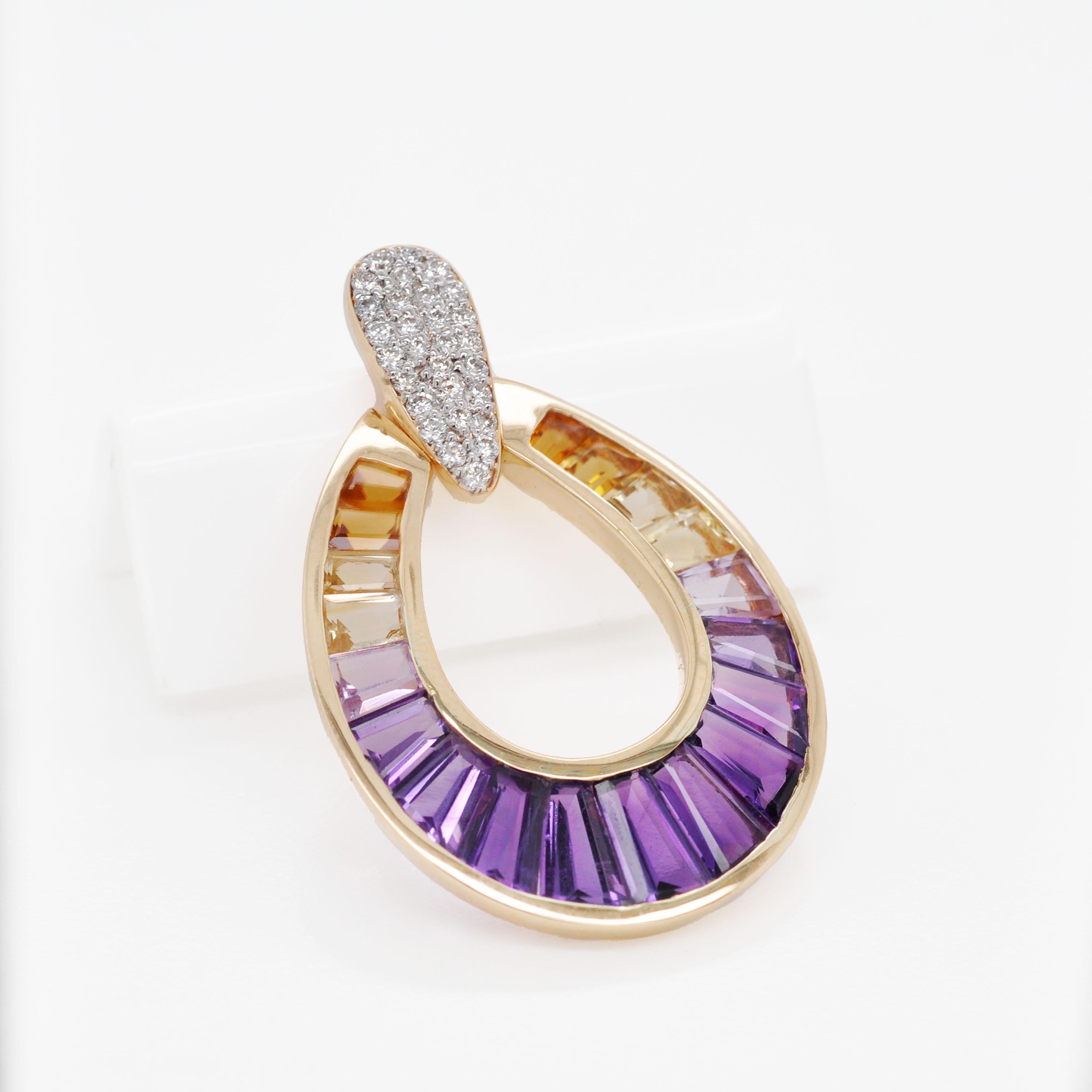 Set di ciondoli con orecchini a baguette affusolati in oro 14K con diamante ametrino lavorato a mano in vendita 9