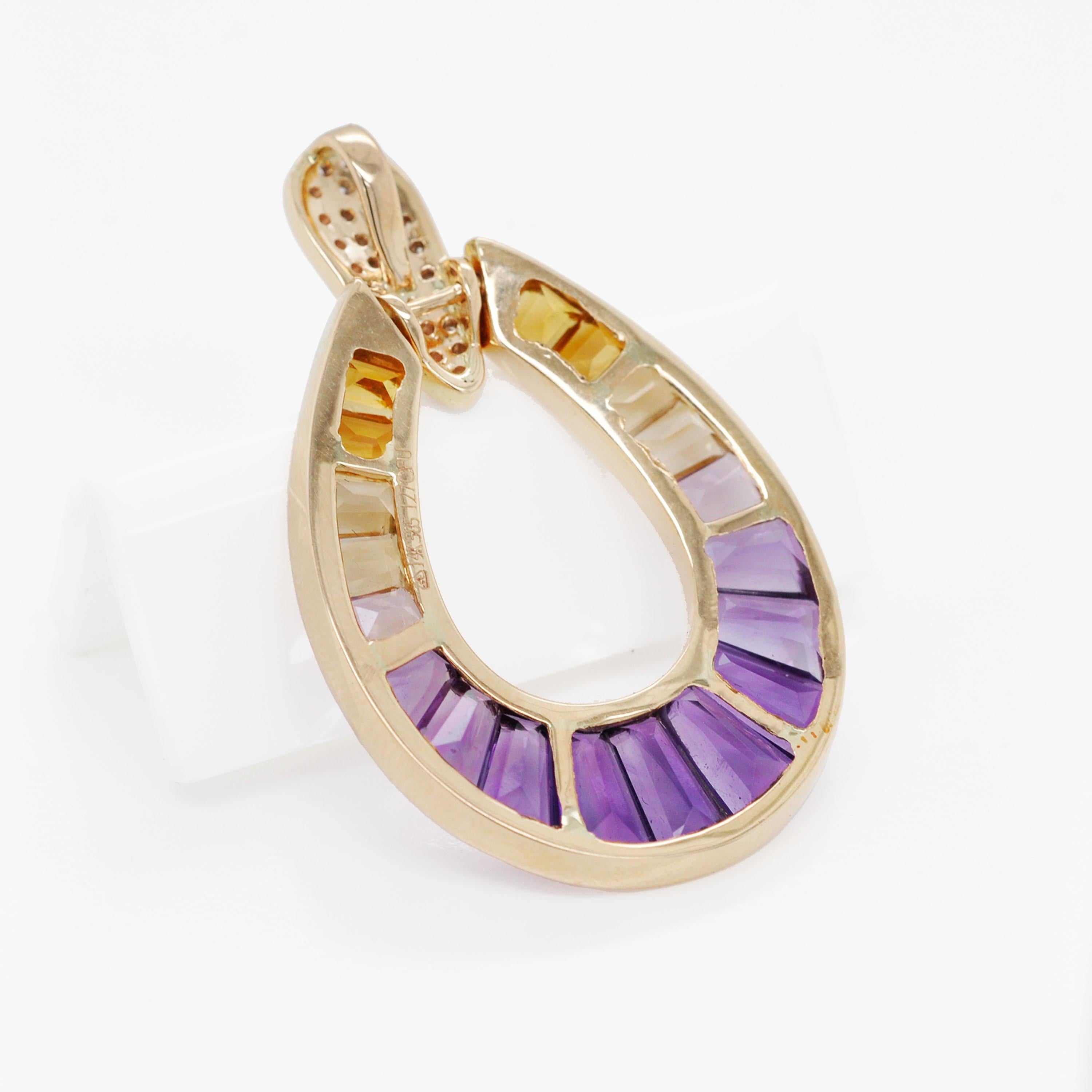 Set di ciondoli con orecchini a baguette affusolati in oro 14K con diamante ametrino lavorato a mano in vendita 10