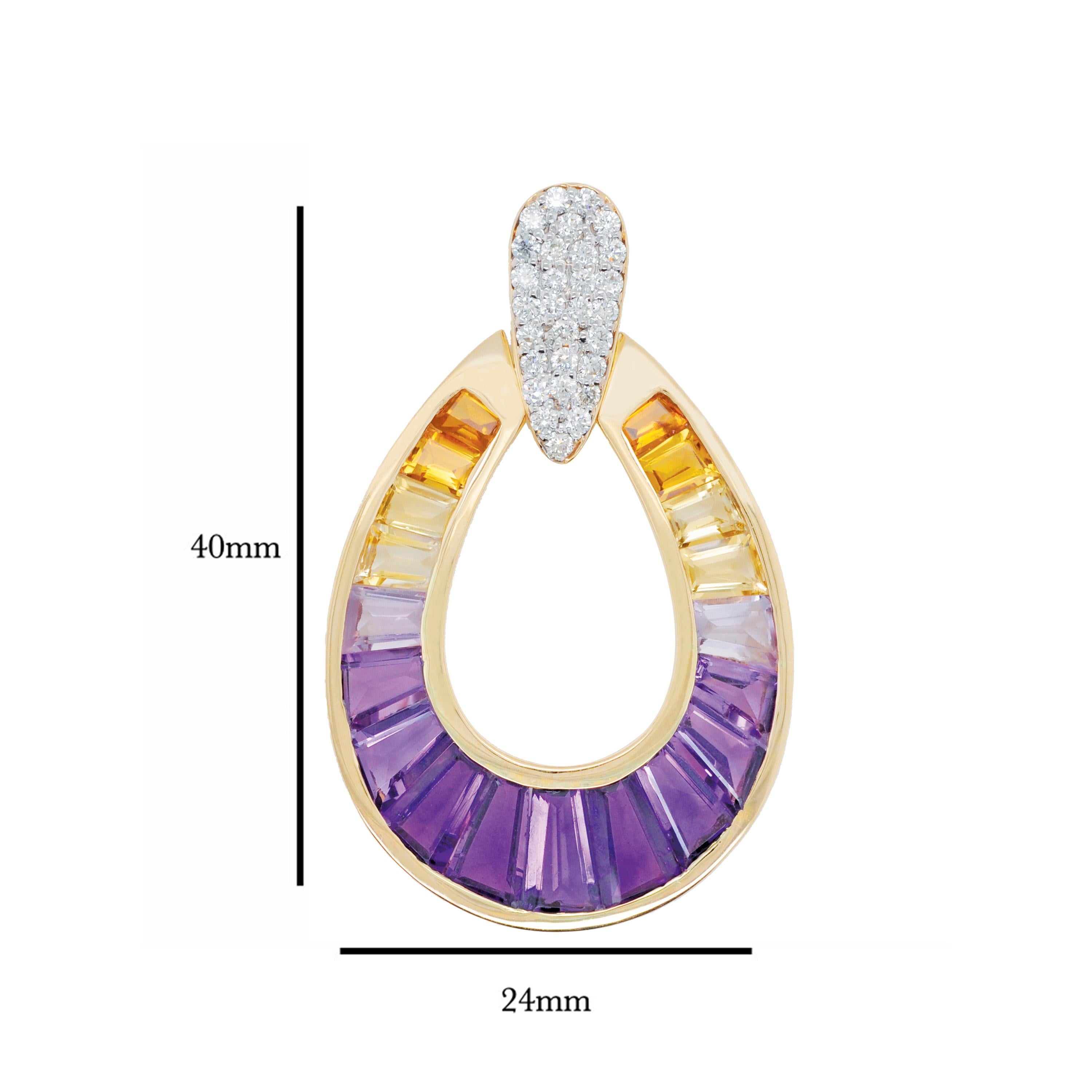 Donna Set di ciondoli con orecchini a baguette affusolati in oro 14K con diamante ametrino lavorato a mano in vendita